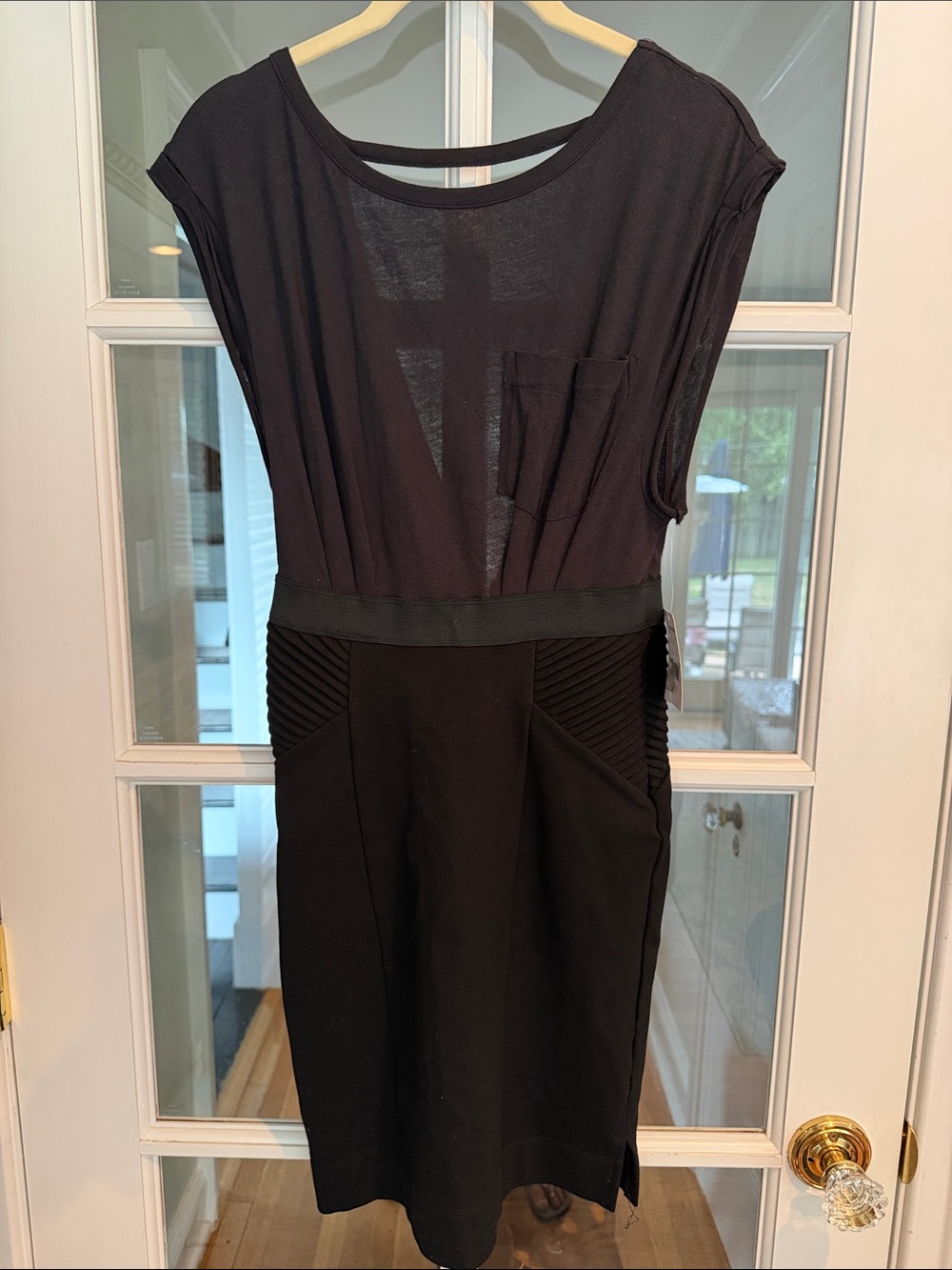 Vintage Y2K Free People Black Cap-Sleeve Pocket Sheath Dress